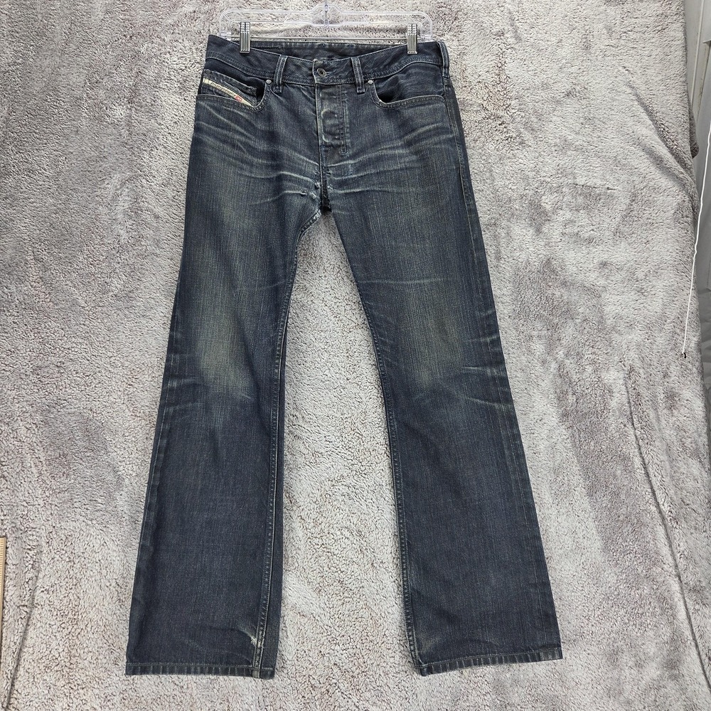 Diesel Jeans Mens 29x30 Blue Zatiny Bootcut Button Fly Distressed Italy 0088Z